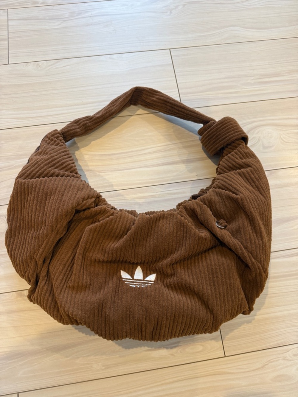 adidas Brown Corduroy Quilted Shoulder Bag with Trefoil
